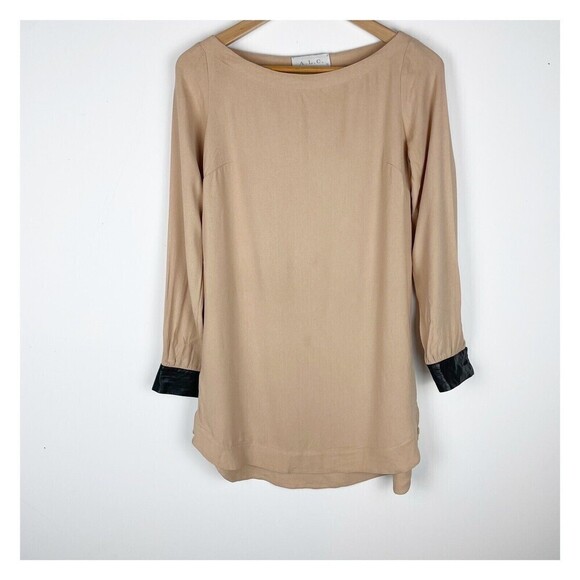 A.L.C. Blush Hardy Lamb Leather Trim Shift Dress Size 2 Nude Boat Neck​​​​​ - Picture 2 of 7